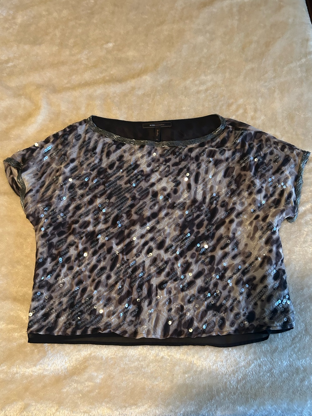 Y2K Beaded and Sequined Cheetah Blouse